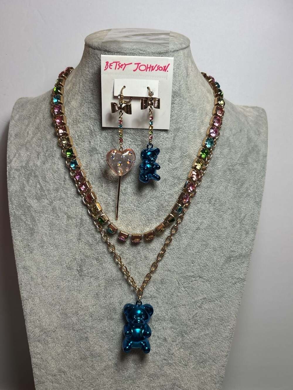 Betsey Johnson Gummy Bear Pendant Layered Necklace and Earring Set